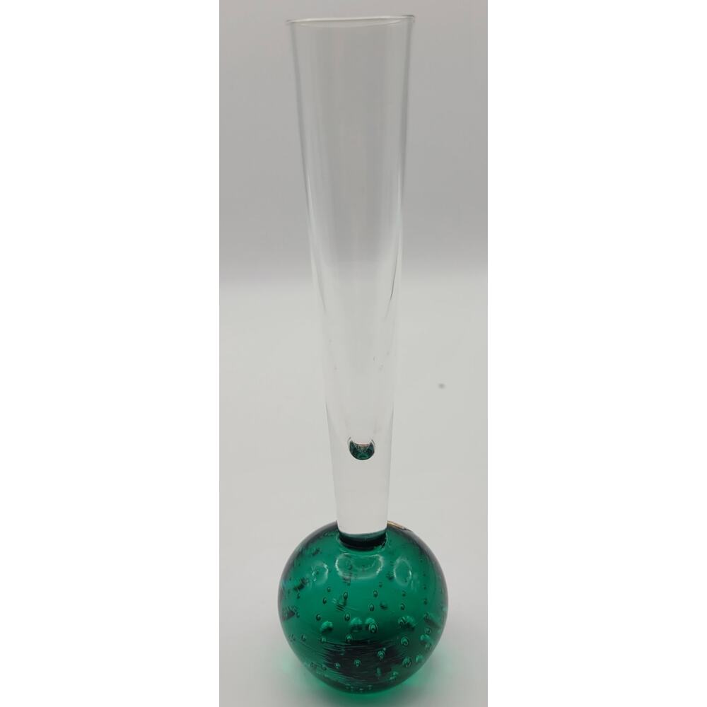 Emerald Green Hand Blown Bullicante Bud Vase Made in Portugal 6.5 inches tall